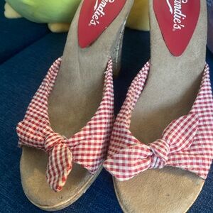 Candies retro picnic checkered tie cork heel shoes